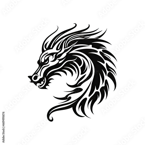 Ornate Dragon  Chinese Draco Tattoo  Minimal Fantasy Dragon Isolated  New Year 2024 Symbol