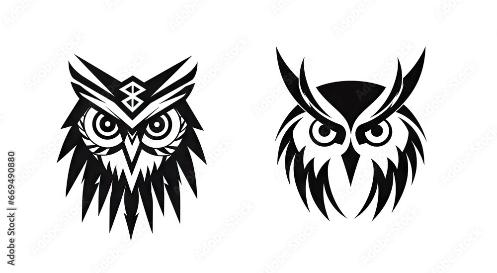 Serious owl black icon on white AI generative illustration Serious owl black icon on white AI generative illustration