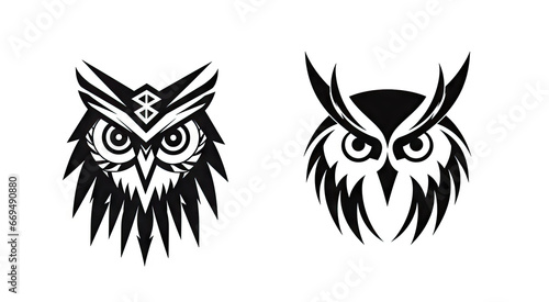 Serious owl black icon on white AI generative illustration