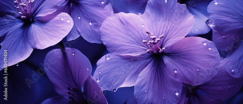 Close-up of dew-kissed purple flowers. © smth.design