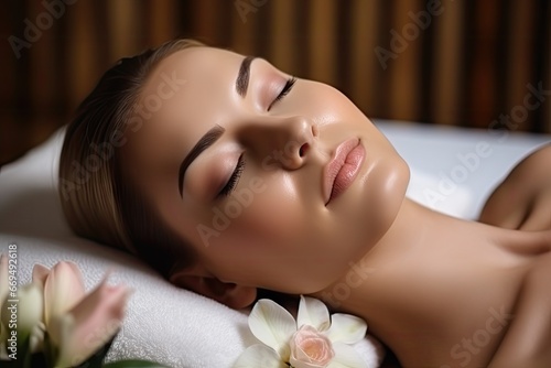 Relaxed Beautiful Girl Face, Generative AI Illustration, Spa Salon Concept, Generative AI Illustration