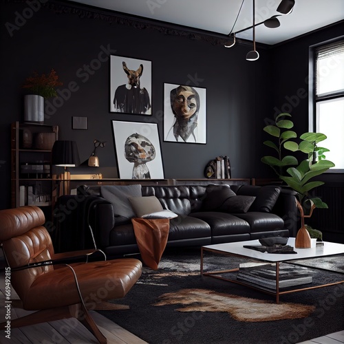 Living room interior with sofa AI generative illustration