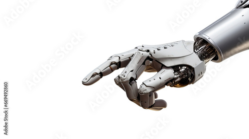 White cyborg robotic hand finger - 3D rendering isolated on free PNG background.