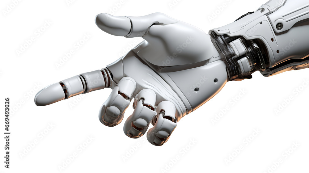 White cyborg robotic hand finger - 3D rendering isolated on free PNG background. White cyborg robotic hand finger - 3D rendering isolated on free PNG background.