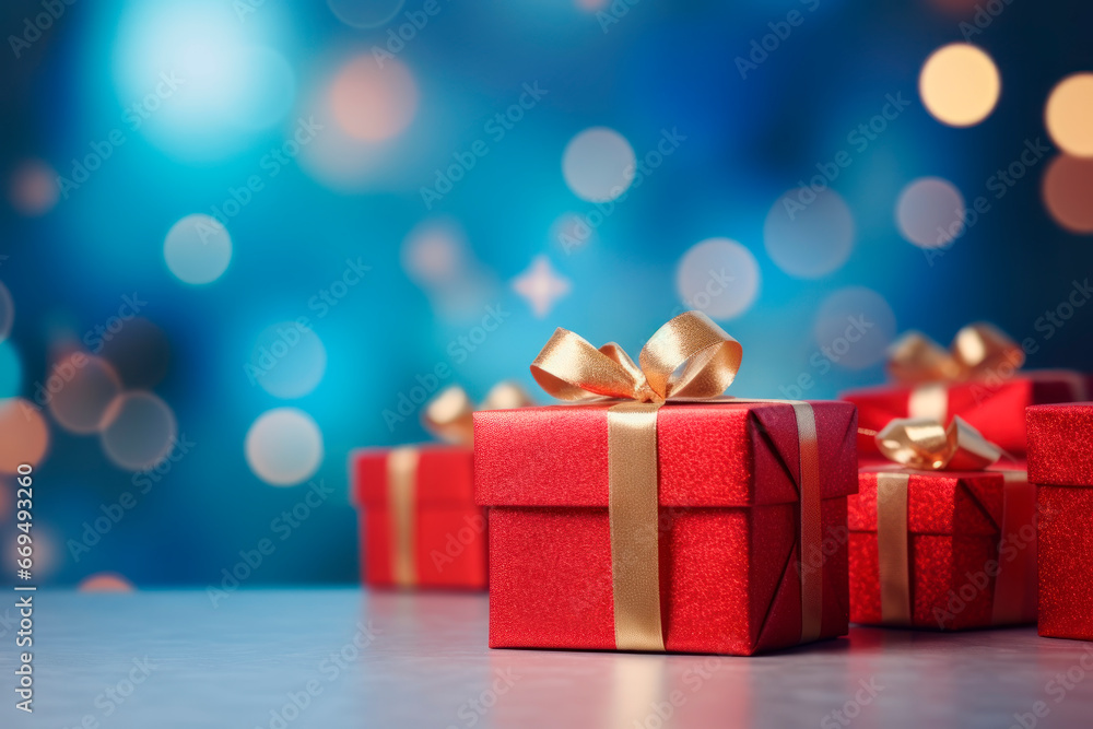 red gift boxes with blue background