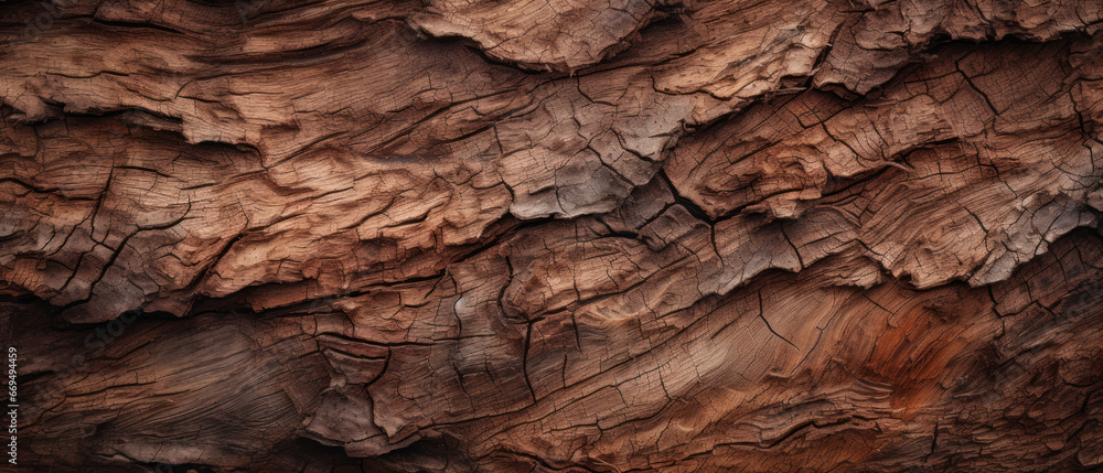Fototapeta premium Macro shot of tree bark, revealing intricate textures.