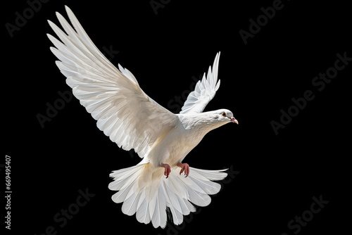White dove flying on black background free Clipping path .international day of peace Generative ai © sakepaint