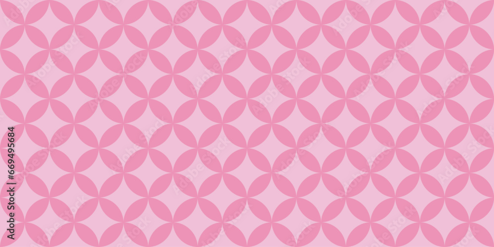 Simple geometric seamless pattern with petals and rhombus, pink colors, vector