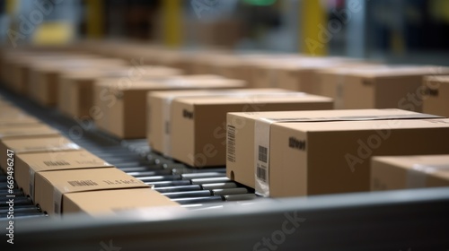 Efficiency in Retail Logistics: Cardboard Boxes on Automated Conveyor Belts © PATTERN & TEXTURES