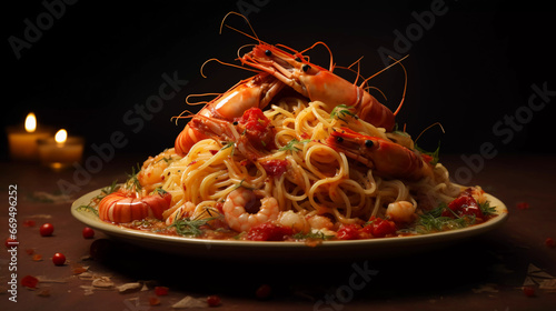 spaghetti with scampi with decoration