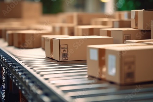 Efficiency in Retail Logistics: Cardboard Boxes on Automated Conveyor Belts