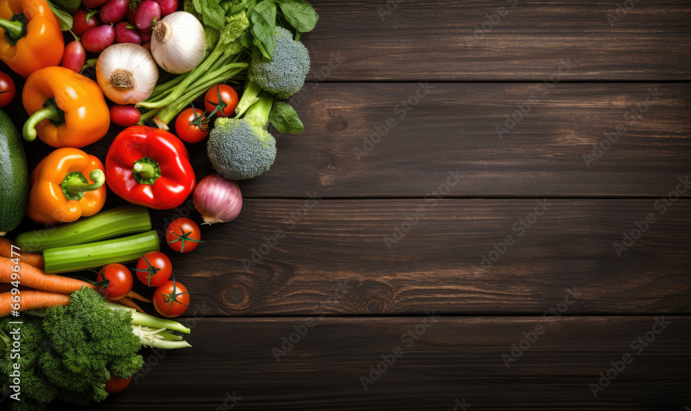 Vegetables on old wood table background. Vegetables on old wood table background.