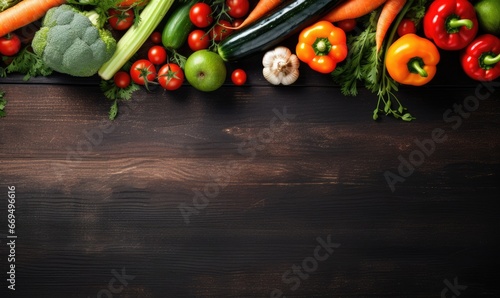 Vegetables on black wood background.