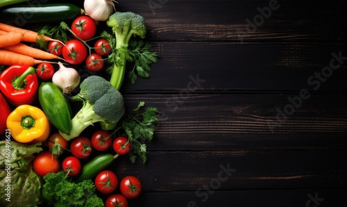 Vegetables on black wood background.
