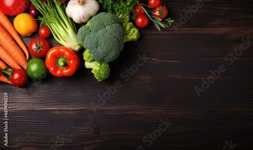 Vegetables on black wood background.