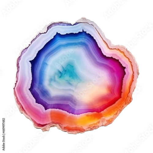 Rainbow Agate Geode Slice Watercolor illustration Isolated on Transparent Background PNG, Crystal mineral design 