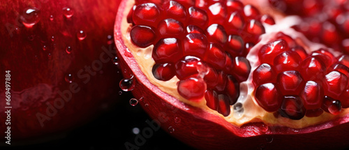 Crimson pomegranate seeds captured in macro.