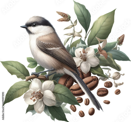 bird on a branch coffee bean