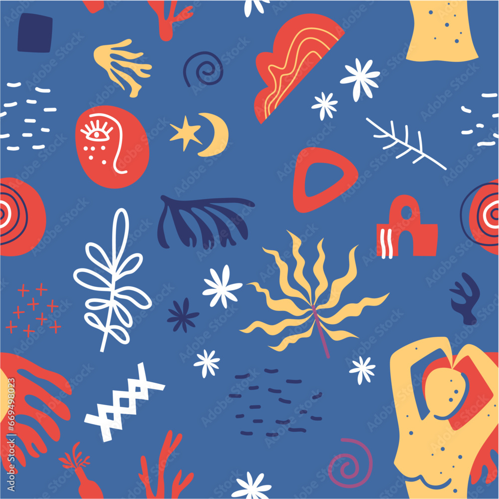 Seamless pattern with abstract geometric shapes in Matisse style seamless pattern with stars Seamless pattern with abstract geometric shapes in Matisse style seamless pattern with stars
