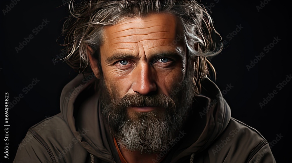 Fototapeta premium Serious middle-aged man with folded arms and a deadpan expression posing in front of a background Model portrait illustration. Generative AI