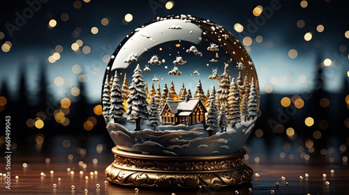 Magical Christmas snow globe with clouds inside. Christmas snow globe. Generative AI © tanyastock