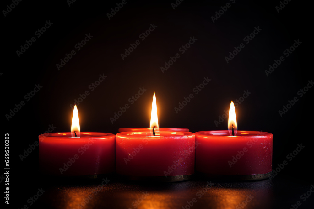Group of four candle lights, with dark background, with space for text Group of four candle lights, with dark background, with space for text