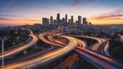 Canvas Print Aerial view of the city overpass at dusk,LA