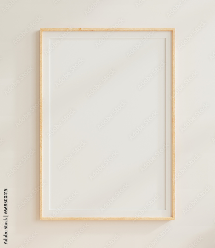 Empty poster mockup with vertical wooden frame Empty poster mockup with vertical wooden frame
