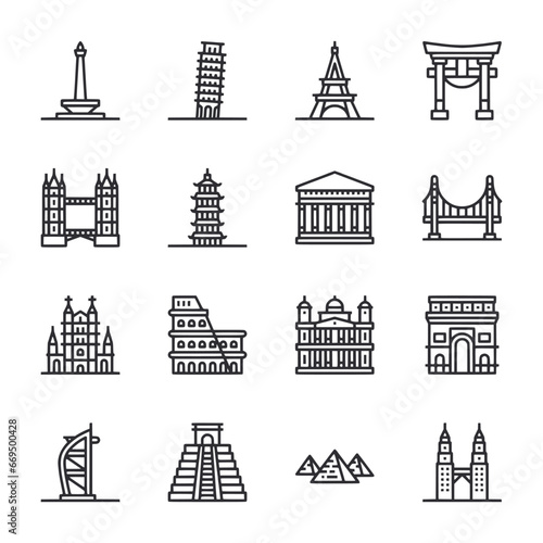 Obraz na płótnie set of icon landmarks and monuments
