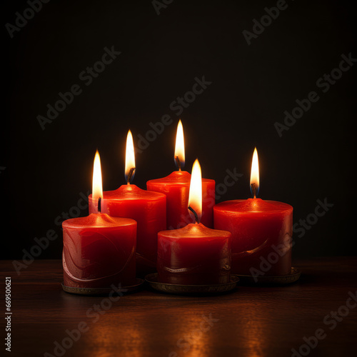 Group of four candle lights  with dark background  with space for text