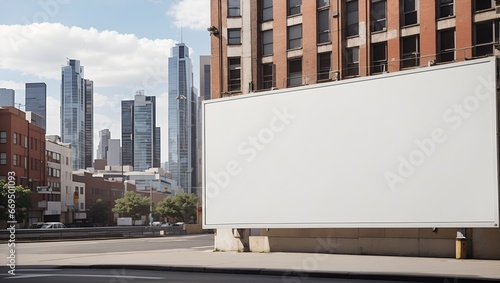photo of plain white billboard landscape against urban building background made by AI generative photo