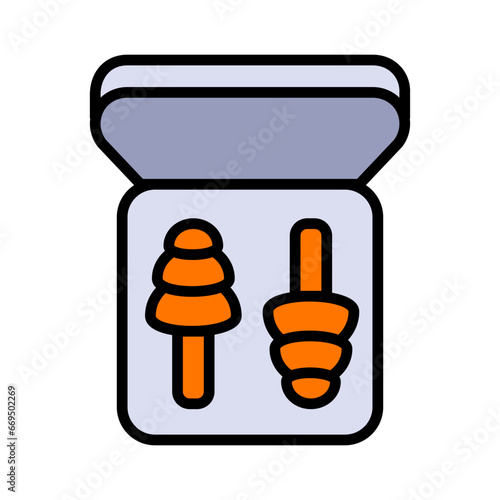 Earplugs with storage box icon isolated on white background. Ear plug sign. Noise symbol. Sleeping quality concept. Vector