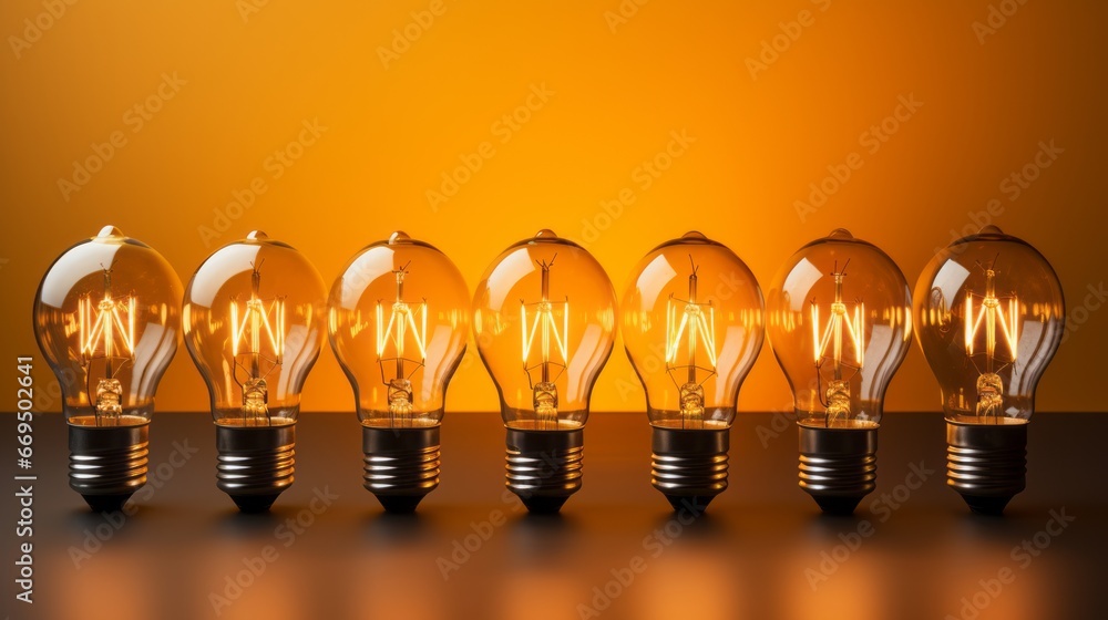 Light bulbs organized in a row. Made with Generative AI. Light bulbs organized in a row. Made with Generative AI.