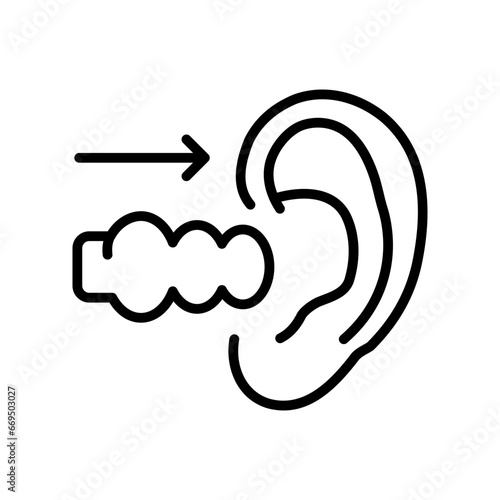 Earplugs linear icon. Silicone, foam safety ear plug. Noise protection tool. Sleeping accessory. Vector on isolated white