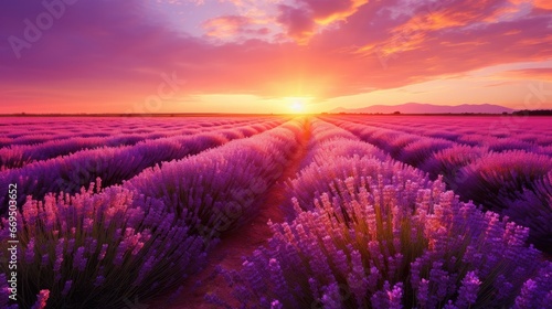Lavender Field at summer sunrise.