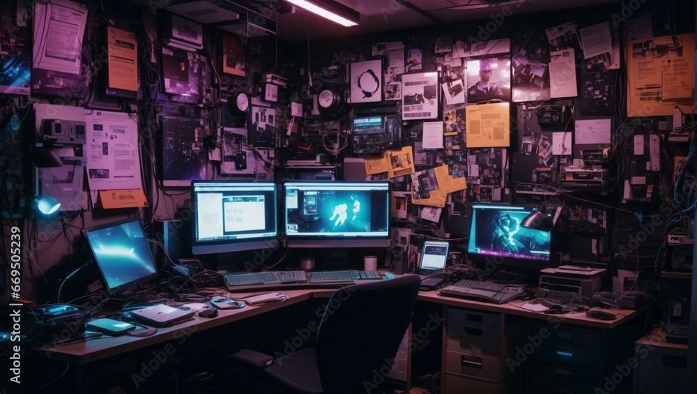 photo of the decoration of the room with many monitors with digital equipment and many posters on the wall are cool made by AI generative
photo of the decoration of the room with many monitors with digital equipment and many posters on the wall are cool made by AI generative