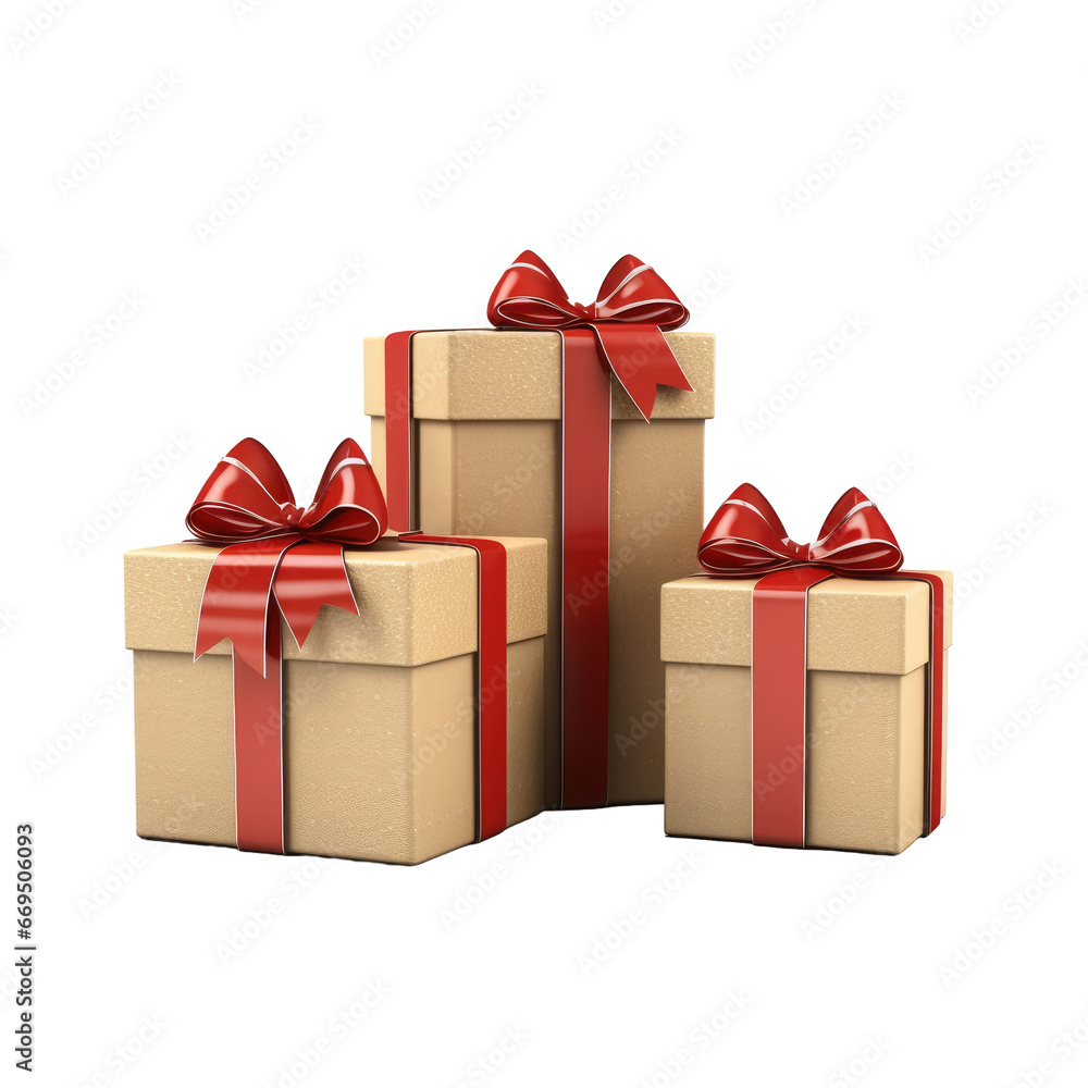 Fototapeta premium Gift boxes with the red ribbons on transparent background