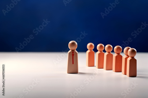 Unique toy figure in front of others. Concept of business leadership for team.