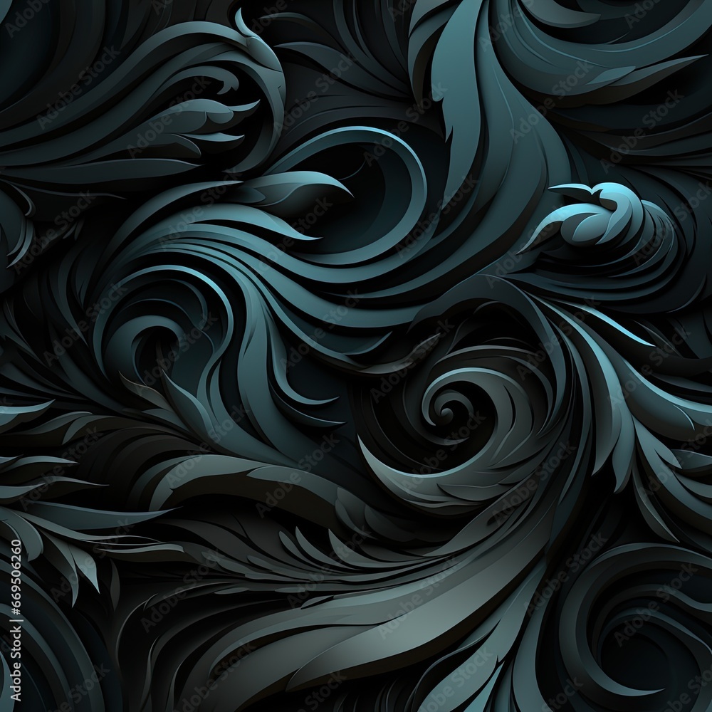 Obraz premium seamless pattern with leaf texture on a black background. Repeating ornament for fabric and textile