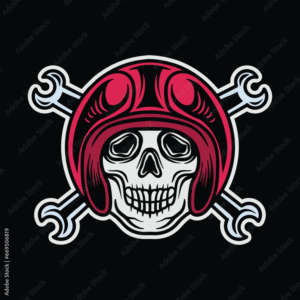 hand drawn skull wearing a motorbike helmet Vector Design illustration hand drawn skull wearing a motorbike helmet Vector Design illustration