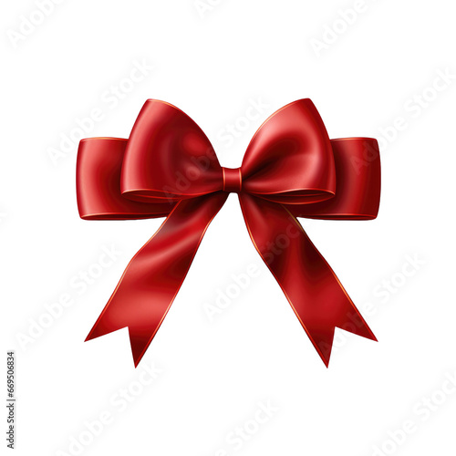 Red bow with ribbon on transparent background
