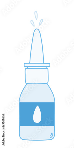 Bottle with medical drops, nasal spray medicine, eye or ear drops, cold and flu treatment, vector