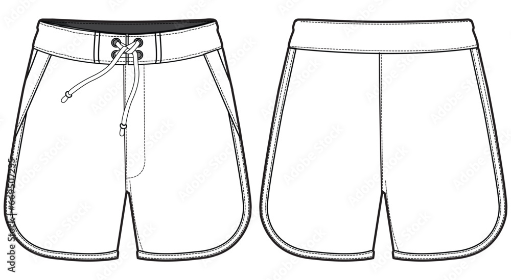 Board Sports design front and back view flat sketch fashion
