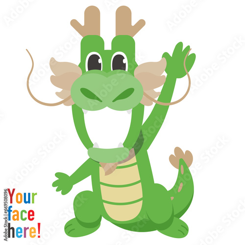 顔写真を入れて使うドラゴンの着ぐるみ_挨拶