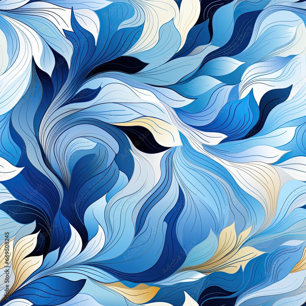 Fototapeta premium seamless pattern with the texture of blue leaves on a white background. Ornament texture for fabric decoration