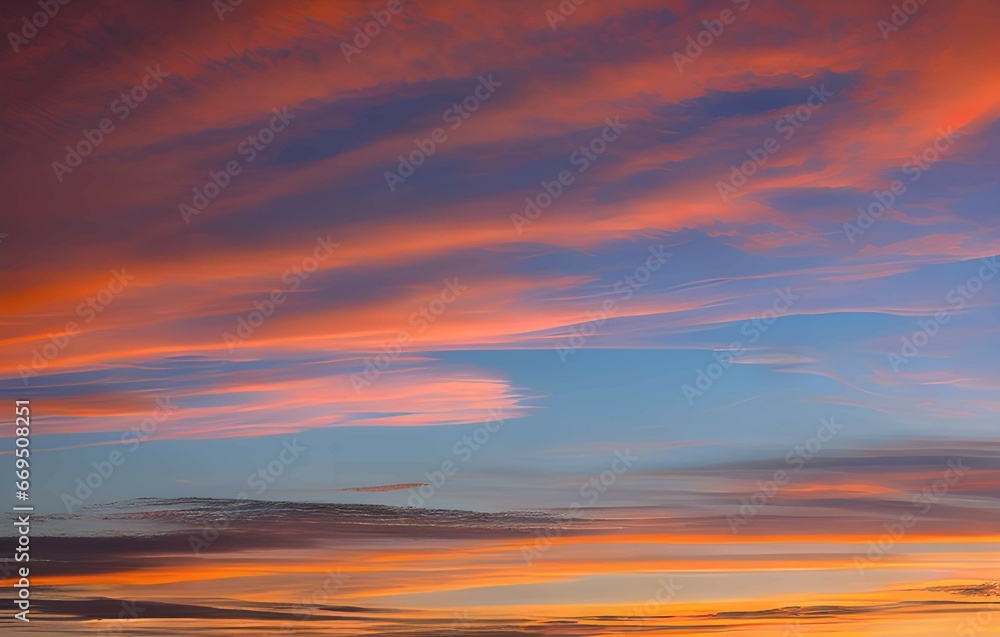 Fototapeta premium 柔らかな雲と鮮やかなオレンジとピンクの夕焼け空