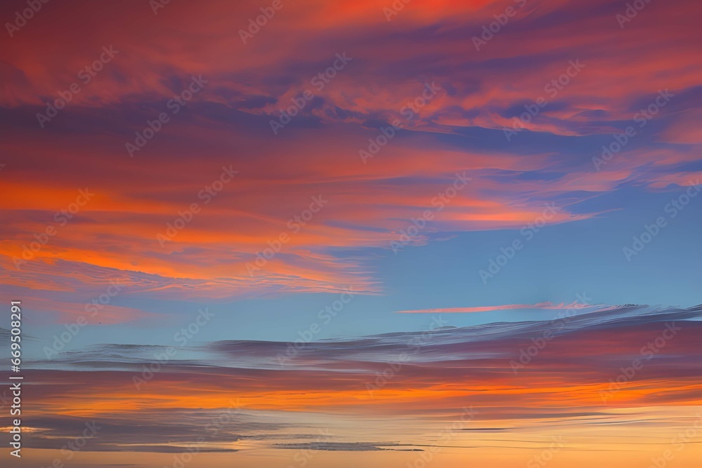 柔らかな雲と鮮やかなオレンジとピンクの夕焼け空