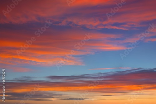 柔らかな雲と鮮やかなオレンジとピンクの夕焼け空 © sky studio