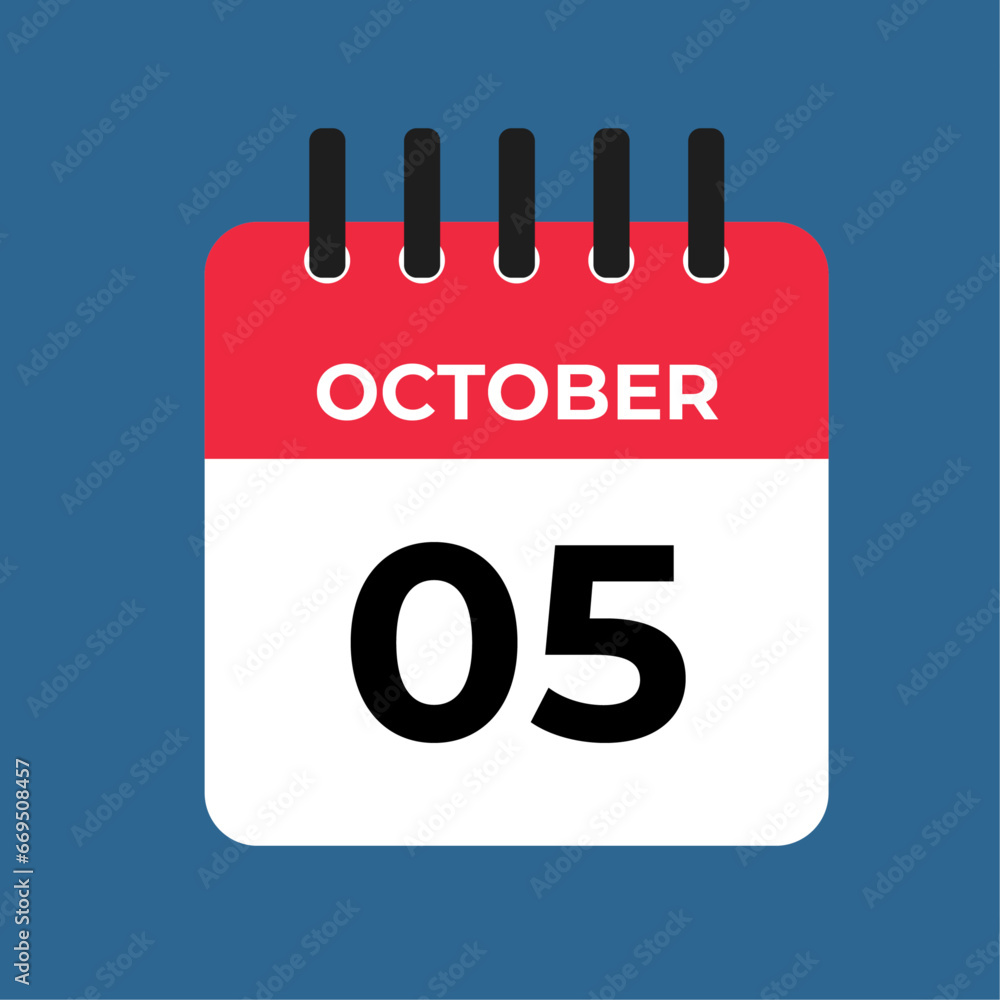 Fototapeta premium october 5th calendar reminder. 5th october daily calendar icon template. Calendar 5th october icon Design template. Vector illustration