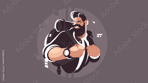 Decisive hipster ready to act. Flat vector graphic.